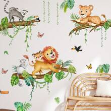 2pcs Forest Animal Numeric Lion & Leopard Wall Decal, Decorative For Kids Room & Nursery Wall Decor Room Decor Stickers Wall Stickers Wall Sticker