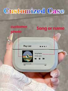 1pc Customizable Lyrics/Song Playback Earphone Protective Case, Minimalist TPU Soft Shell Gray Skin Suitable For AirPods 1/2, AirPods 3, AirPods 4, AirPods Pro