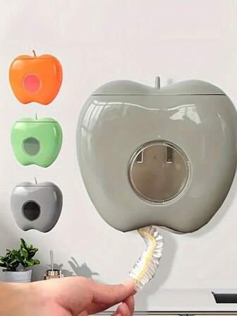 [Space-Saving Apple Dispenser] 1pc Wall-Mounted Apple-Shaped Bag Dispenser, Non-Food Contact Plastic Wrap Holder, Space-Saving Kitchen & Bathroom Organizer, Durable Elastic Bag Storage