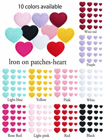 20pcs Multi-Color Heart Pattern Cloth Patches, 4 Different Sizes Heart Embroidered Iron-On Patches For DIY Craft, Suitable For Clothes, Shoes, Hats, Bags, Jeans, Jackets