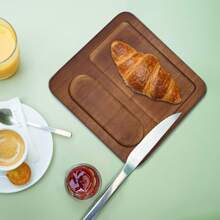 1pc Butter Dish Cheese Platter, Dessert Plate Bread Board (Platter Only), Natural Wood, Dark Brown Color