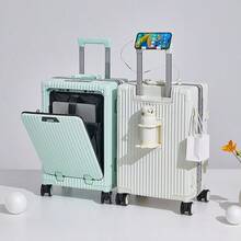 Multi-Functional Suitcase With USB Port, Cup Holder, Front-Open Lid, Retractable Handle, Aluminum Frame, Large Capacity, Quiet Spinner Wheels, Unisex, Password Lock, Bag For School School Accessories School Stuff