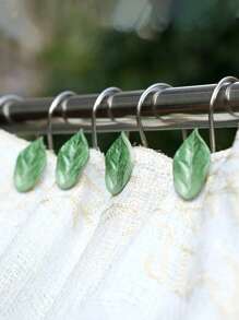 12pcs Green Leaf Decorative Shower Curtain Hooks - Rustproof Metal,Plant Theme Bathroom Accessories,For Spring,Green Room Decor Back To School