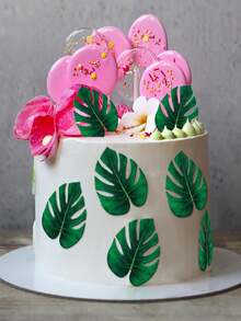 48 piezas - Decoración de flores hawaianas solo para decoración, papel de arroz adhesivo, decoración de cupcakes con hojas de palma tropicales, selección de mini flores de cupcakes con tema hawaiano, decoración de pasteles con tema de selva y fiesta de verano, decoración de cupcakes con tortugas tropicales, hojas verdes de papel de oblea y flores coloridas con tema hawaiano para bodas, cumpleaños y fiestas - Verde - Ver 5