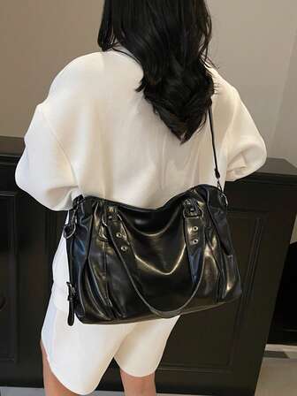 1st Vintage Handväska med stor kapacitet, Retro PU One Shoulder Messenger Bag, Dam Casual Handväska & Plånbok Set