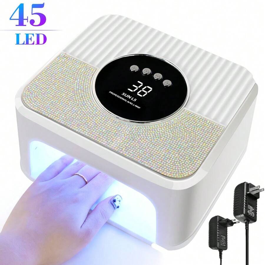 LIMEGIRL 45颗LED灯珠钻石美甲灯，凝胶指甲油固化LED紫外线灯，带4种定时设置、自动感应液晶显示屏，专业美甲沙龙工具配件