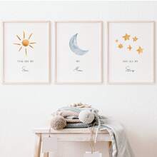 1set Of 3pcs You Are The Sun, The Moon, And All My Stars Wall Art - Printable Wall Art For New Baby Nursery Decor, Classroom, Early Education Class Decoration, Self-Adhesive Art Decal Baby Shower Family Decorations Gifts, Sun Canvas Print, Daycare Poster, Classroom Decoration Play Area Sign, Frameless, Modern Canvas Wall Art, Posters For Room, Room Decoration Stuff, Home Decor ,Room Decor Aesthetic, Western Decor - Multicolor - View 1