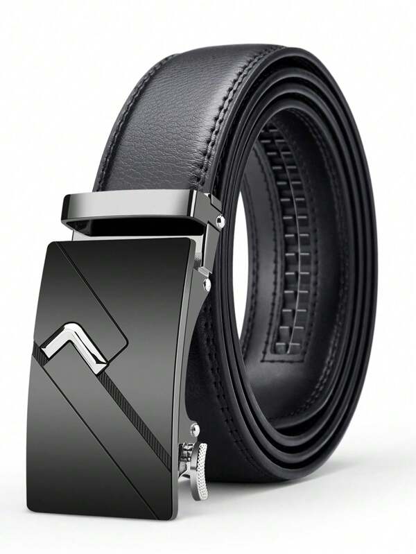 Men's Ratchet Dress Belt, Black Waistband Suitable For Suits, Jeans, American Design, Fashionable Men's Extra-Short Tail Belt, Suitable For All Occasions, Formal, Pants