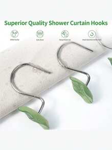 12pcs Green Leaf Decorative Shower Curtain Hooks - Rustproof Metal,Plant Theme Bathroom Accessories,For Spring,Green Room Decor Back To School
