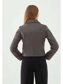 Bolongaro Trevor Real Leather Millie Biker Jacket - Grey - View 5