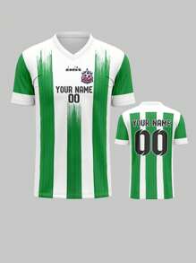 Camiseta de fútbol personalizada, camiseta deportiva de cuello en V transpirable y de secado rápido para hombres, con impresión personalizada de nombre, número y logotipo en la parte delantera y trasera, ajuste cómodo para uso diario, casual, fiesta, reunión, elegante, de moda, hipster, casual, minimalista, chic, personalizado, único, disfraces de hombre, armario cápsula, estilo básico/urbano para hombres, regalos ideales para él, novio, familia, amigos, para cumpleaños, vacaciones/feriados, escuela/competencia, deportes/escalada