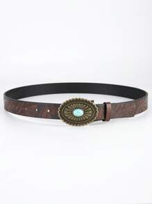 1 pièce Ceinture vintage minimaliste mode pour femme avec boucle turquoise, convient pour le port quotidien avec des jeans en été, l'école en automne, l'automne, Halloween