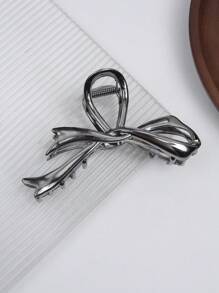 1pc Minimalist Asymmetrical Metal Bow Hair Clip, Suitable For Ponytail Hairstyle With Thick Hair Hair Claws Claw Clips Hair Clips Hair Jaw Clip Hair Clamps Hair Clutch Hair Catcher Clip, Black Hair Accessories