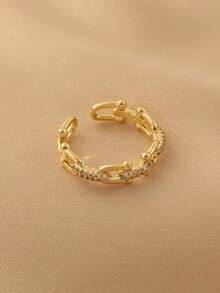 1pc Hollow U-Shaped Open Ring, Suitable For Daily Commute Wear In Spring & Summer - Yellow Gold - View 2