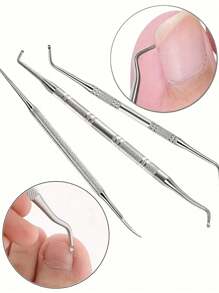3 PiecesStainless Steel Ingrown Nail Tool Set - Double-Sided Pedicure Nail File, Screwdriver, Spoon And Pusher For Cleaning And Removing Ingrown Nails, Foot Skin Care, Travel Essentials,
