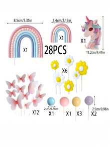 19/28 Piece Rainbow Horse Cake Decoration Top Rainbow Flowers Butterfly Birthday Party Cake Decoration Supplies