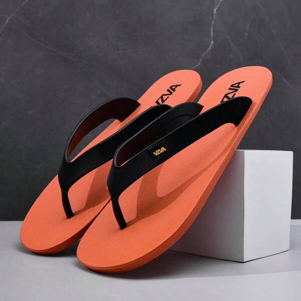 Men's Flip Flops Summer Rubber Non-Slip Durable Outdoor Slippers, Simple Solid Color Beach Sandals, Japanese Style