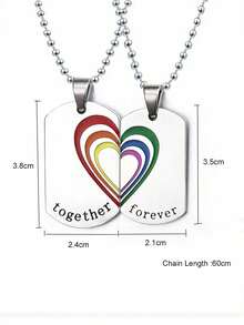 MONALLY 2pcs/Set Rainbow Pride Month LGBTQ+ Heart Shaped Stainless Steel Pendant Necklace, Couple/Valentine's Day Gift - Necklace - View 4