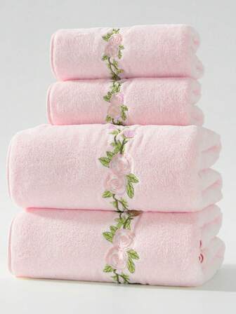 1/2 st. rosbroderad korallfleecehandduk, supermjuk absorberande hudvänlig snabbtorkande handduk, utomhuspoolhandduk, filt, tupplursfilt, ansiktshandduk för dagligt bruk för vuxna par, badhandduk 70*140 cm, ansiktshandduk 34*75 cm, eller extra stor badhandduk 90*170 cm, ansiktshandduk 40*80 cm duschhanddukar för skönhetssalong, hotellsport, heminredning, handduk, hudvård