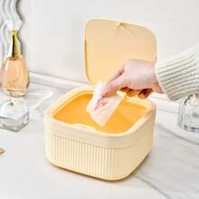 Square Press Type Mini Trash Can Quiet Close Elegant Ribbed Design With Golden Accents Plastic Desktop Bin Bathroom Home Use