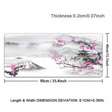 Cherry Blossom Watercolor Gaming Temple Mouse Pad - XL Extended Desk Mat With Non-Slip Rubber Base, Polyester, Rectangular, Ideal For Office And Home Use