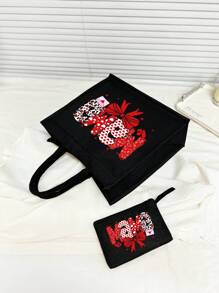 Bolsa de praia de linho com tema de cruzeiro e bolsa de maquiagem para mulheres, com estampa do alfabeto "É hora de cruzeiro", bolsa de mão e nécessaire, à prova d'água, bolsa de armazenamento leve e dobrável, presente para amigos e melhores amigos, presente para mãe, adequada para cosméticos pessoais de viagem, sacola de compras, grande capacidade de armazenamento