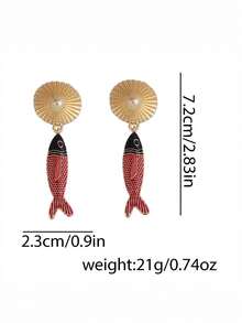 1 par de pendientes con encantos de peces, langostas y cangrejos, de estilo lujoso y vacacional, diseño minimalista y de alta gama para mujeres - Pendientes de vacaciones en la playa - Ver 10
