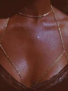 1 pieza Cadena para el pecho de moda sexy de Europa y Estados Unidos, accesorio de lencería sexy de cadena corporal de verano con diseño geométrico de alta gama para sesiones fotográficas callejeras