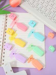 6pcs Colors/Set Cute Mini Bear Style Fluorescent Pen Macaron Color Oblique Tip Marker School Office Stationery Back To School