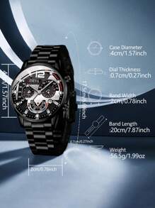 4-teiliges Herren Schmuckset mit schwarzem Armband, modische Lässig Uhr mit gemischter Skala und Kalender, Quarzuhrwerk, Armband, Halskette, Ring, geeignet für tägliche Dekoration oder als Urlaubsgeschenk