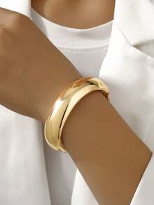 1pc/Set Multi-Color Wave Glossy Metal Bangle Bracelets, Elegant Retro Intellectual Graceful Refined Niche, Suitable For Street Style, Party, Graduation Gift And More - Gold - View 9