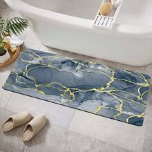 1pc Gray Marble Pattern Plush Bathroom Rug, Soft Surface Home Decor, Anti-Fatigue Kitchen Floor Mat, Luxury Minimalist Style Decorative Carpet For Bathroom, Entry, Relax Foot - Grey - View 9
