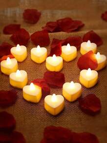 6/12/24 Stücke herzförmige warmfarbige flammlose LED Kerzen, 4,3 cm Nachtlicht dekorative Stimmungsbeleuchtung, kreatives Hochzeit Geburtstag Hochzeitskerzen Venue Dekoration Requisite Elektronische Kerze, Liebesgeschenk Valentinstag Dekoration