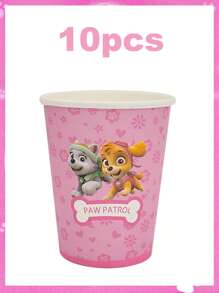 Paw Patrol Paw Patrol Serie rosa-farbenes tägliches Perlen-Thema Einweg-Geschirr für Partydekoration, Party-Event Foto-Dekoration Artikel, Geburtstags-Party und Feiertags-Party Einweg-Geschirr, geeignet für Familientreffen, Verwandten- und Freundetreffen, Gender-Enthüllungs-Party-Events, Halloween, Thanksgiving, Valentinstag, Weihnachten, Schulanfangszeit