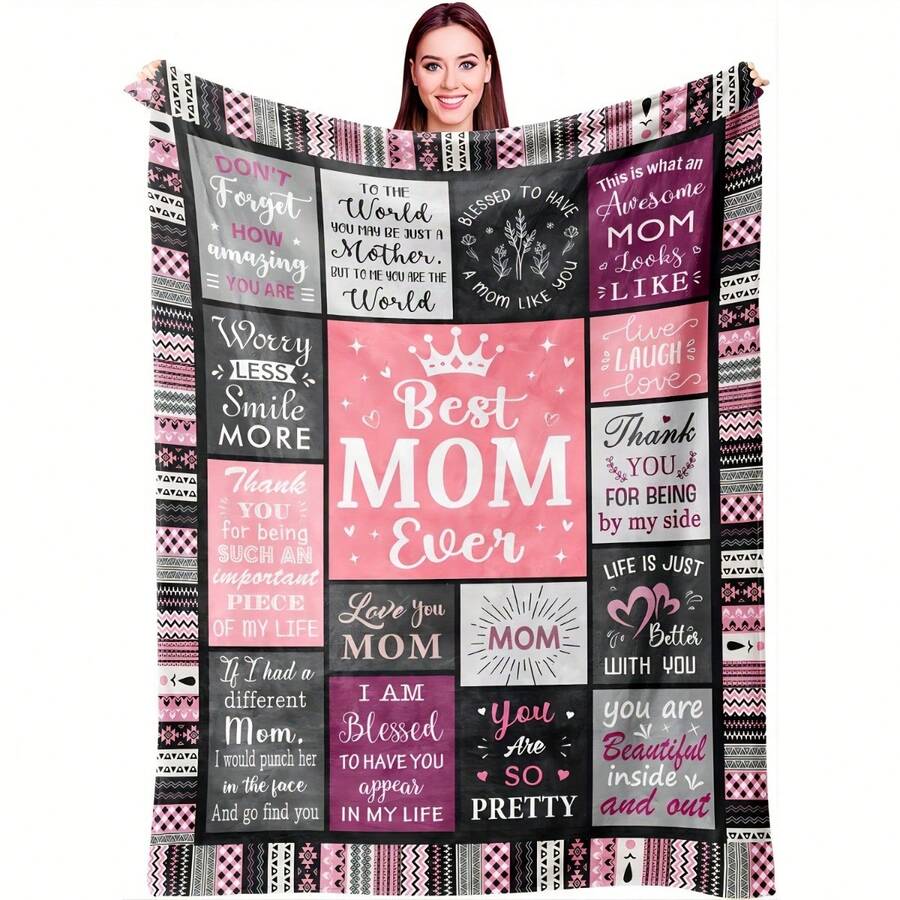 Give Me The Most Beautiful Gift For My Mom - A Blanket, With A Retro And Warm Style,Super Soft Flannel Printed  Blanket,As Birthday Gifts, Family, Wedding, Souvenir Blankets, Polyester Blankets Suitable For All Seasons, Washable, Machine Washable, Lightweight, Breathable, Comfortable, Warm, Unique, 280gsm For Him, Her Personalized Ideal Gifts For Her, Perfect Nap, Camping, Travel, Home, Daily Life, Office Decoration, Birthday, Anniversary, Valentine's Day, Thanksgiving, Christmas, Halloween, Mother's Day, Wedding, New Year Gifts ,Sofa,Bed,Car,Bedroom,Living Room,Office,  Outdoor Camping, Beach,Wall Decoration - 多色 - 查看 1