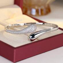 1 pieza Brazalete de cobre clásico con circonita cúbica incrustada, joyería versátil, regalo para el Día de la Madre