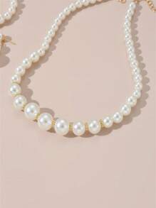 Juego de 4 piezas con collar, brazalete y aretes con cuentas de perlas falsas, collar elegante con cuentas, accesorio elegante, regalo de fiesta de vacaciones gracioso para niñas