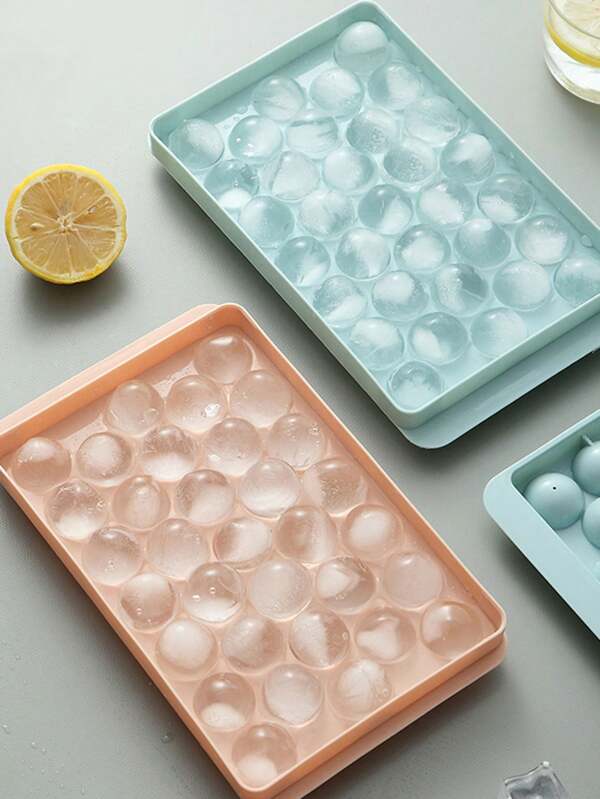 1pc 33-Cavity Round Ice Ball Maker Mold, Household Ice Cube Tray With Lid For Popsicle & Ice Cubes