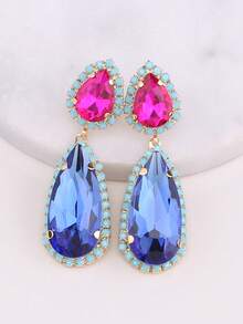 sehuoran Elegant Teardrop Shape Hanging Earrings With Gemstone Copper Base, Suitable For Casual Wear, Wedding, Party And Daily Use, Fashionable Glass Gem Clip-On Earrings, Novel Design - Style 1 - View 20