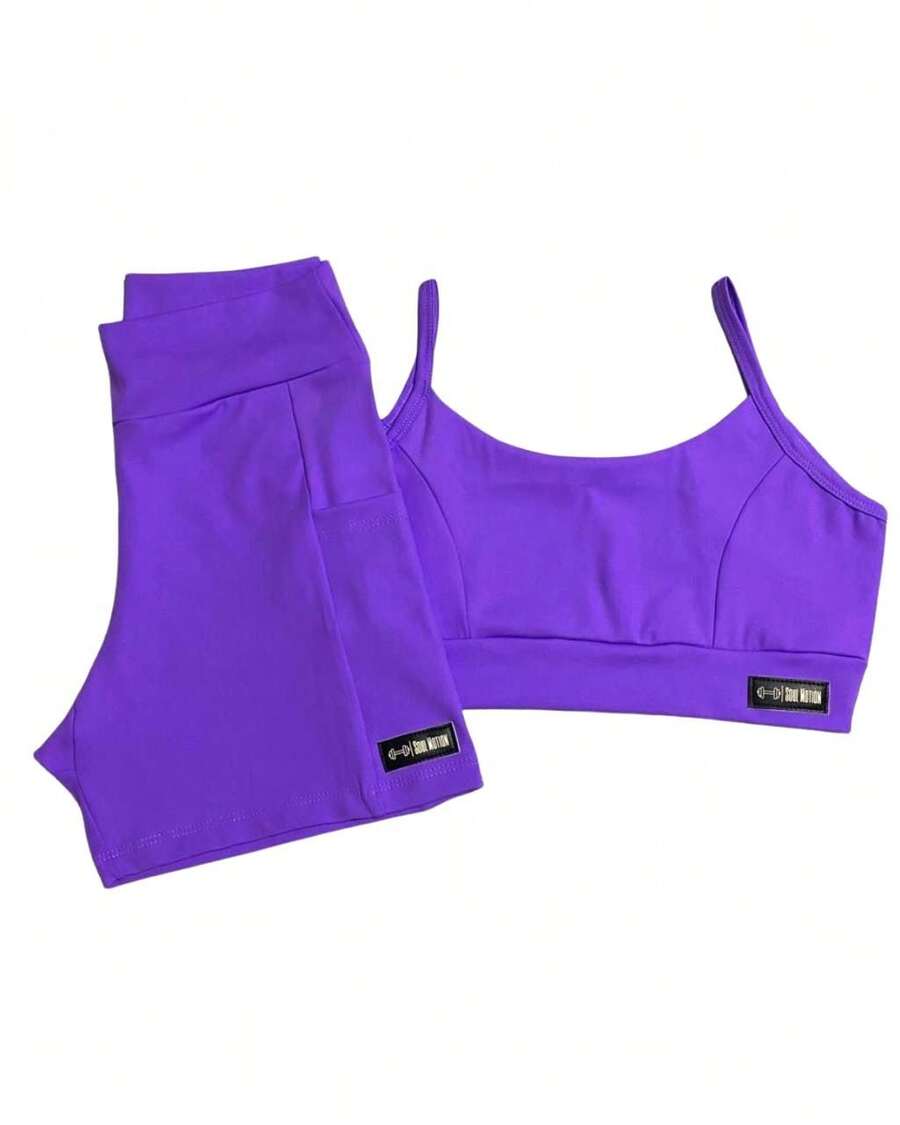 Summer Fitness Set Shorts With Pocket And Strappy Top - 中紫紅色 - 查看 1