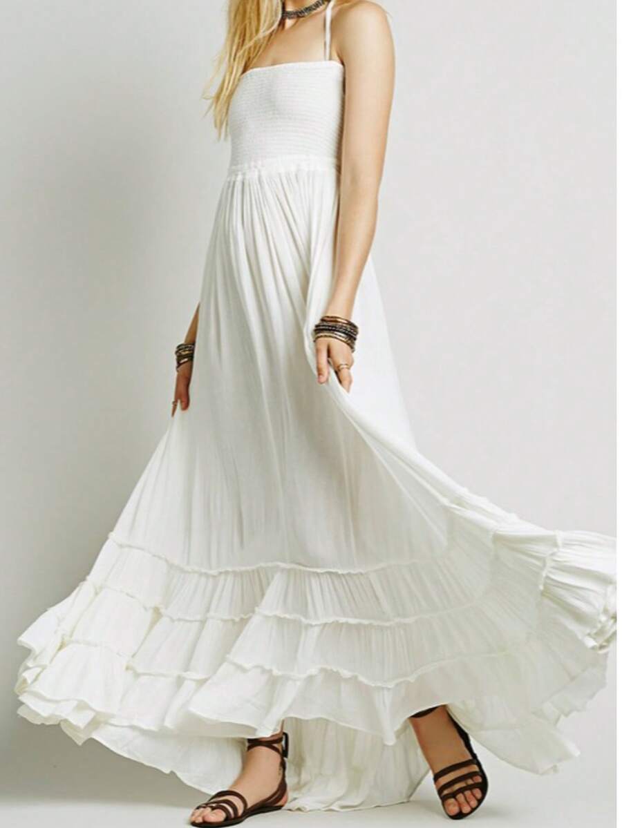 Strap Smocked Maxi Dress – Tiered Ruffle Hem Boho Style With Flowy ...
