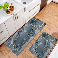 1pc Gray Marble Pattern Plush Bathroom Rug, Soft Surface Home Decor, Anti-Fatigue Kitchen Floor Mat, Luxury Minimalist Style Decorative Carpet For Bathroom, Entry, Relax Foot - Grey - View 7