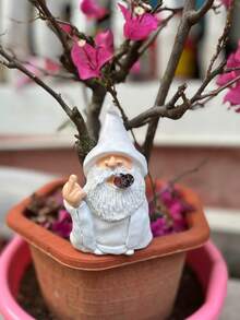 Funny Garden Gnome Statue,5.9in Naughty Mini Smoking Middle Finger Gnomes Statue For Fairy Garden,Indoor Or Outdoor Lawn Garden Christmas Decorations Housewarming Gifts - White - View 5
