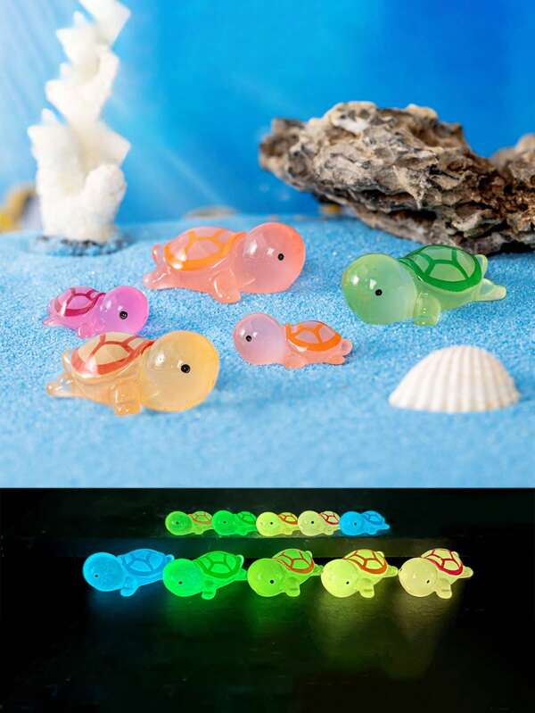 1 Set Schildkröten Deko, die im Dunkeln leuchten, für Mikrolandschaften, 10 Stücke Harz Accessoires Moos Aquarium Ornament Schreibtisch Mini Figuren