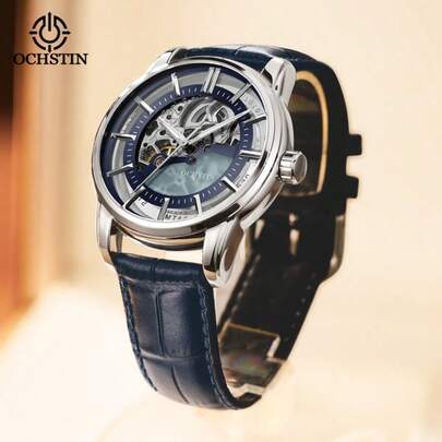 Đồng hồ đeo tay cơ khí thời trang nam Aoxin, đồng hồ cơ tự động cao cấp dành cho nam, dây da trong suốt, chống nước.
