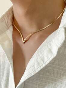 Men's Necklace Pendant, Unique Minimalist V-Shape Copper Flat Snake Chain Necklace, Blade & Dog Tag Necklace