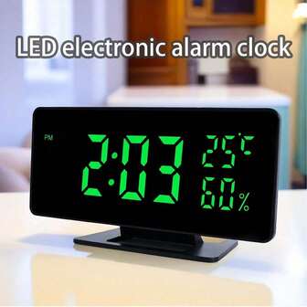 1pc Multi-Function LED Large Display Alarm Clock, Time/Temperature/Humidity All-In-One Display, Desk Clock, DC Powered Home Decor Room Decor