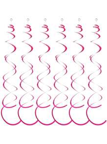 6pcs Magenta/Blue/Yellow Spiral Streamer Hanging Decorations, PVC Curly Garlands For Windows, Corridors, Ceilings, No Electricity Needed, No Feathers, Suitable For Birthday, Wedding, New Year, Graduation, General Party Decor