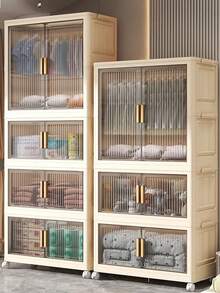 Foldable Wardrobe Cabinet, Plastic Multi-Layer Storage Rack, No Assembly Required - Transparent - View 2