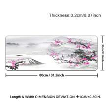 Cherry Blossom Watercolor Gaming Temple Mouse Pad - XL Extended Desk Mat With Non-Slip Rubber Base, Polyester, Rectangular, Ideal For Office And Home Use
